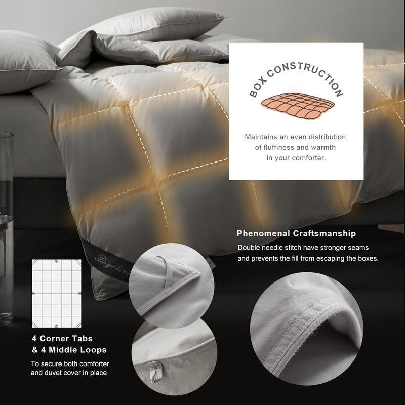 Royoliving Premium Feathers Down Duvet Insert Comforter Twin Size Charcoal Gray Heavyweight Thickened Winter Grey 100% Cotton Cover with Corner Tabs (68x90, 45 oz) - Image 4